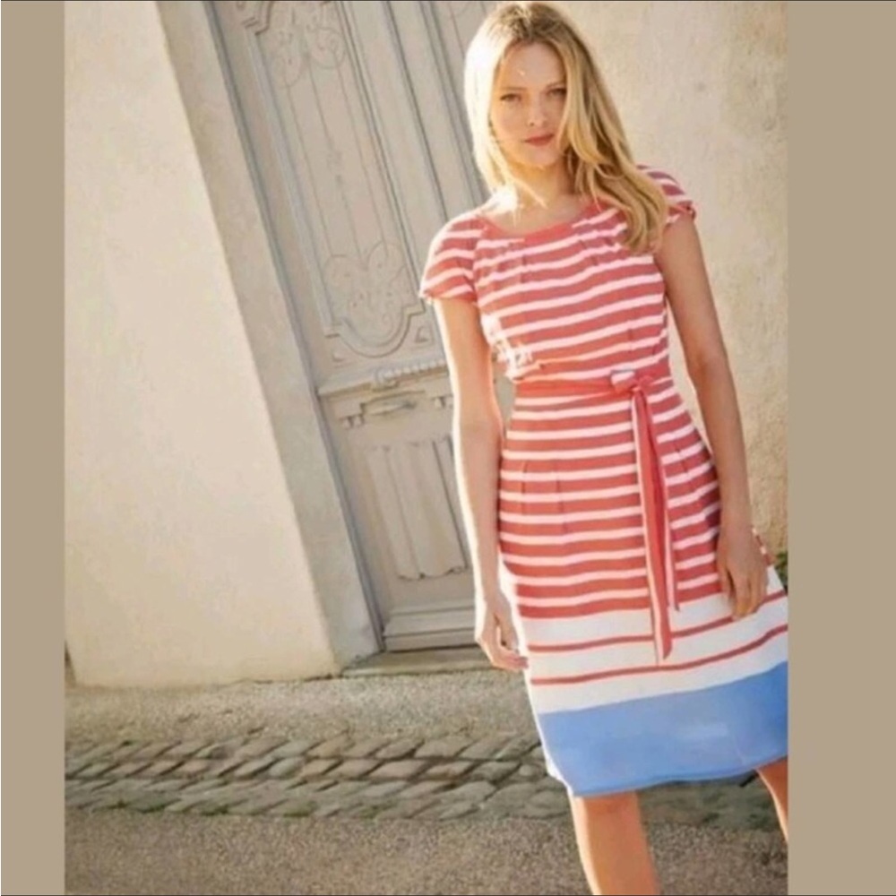 Boden Coral Stripe Easy Day Dress 10